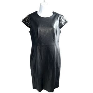 CALVIN KLEIN Studded Faux-Leather Sheath Dress Size 8